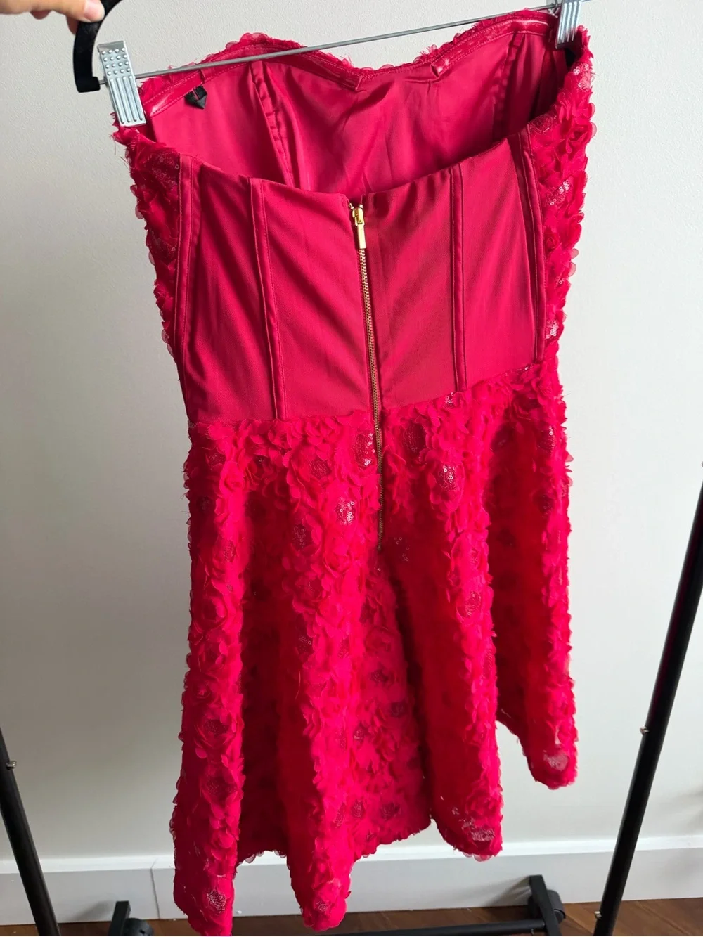 Vintage Y2K Bebe Hot Pink Floral Appliqué Corset Dress Size 8 - Picture 10 of 13